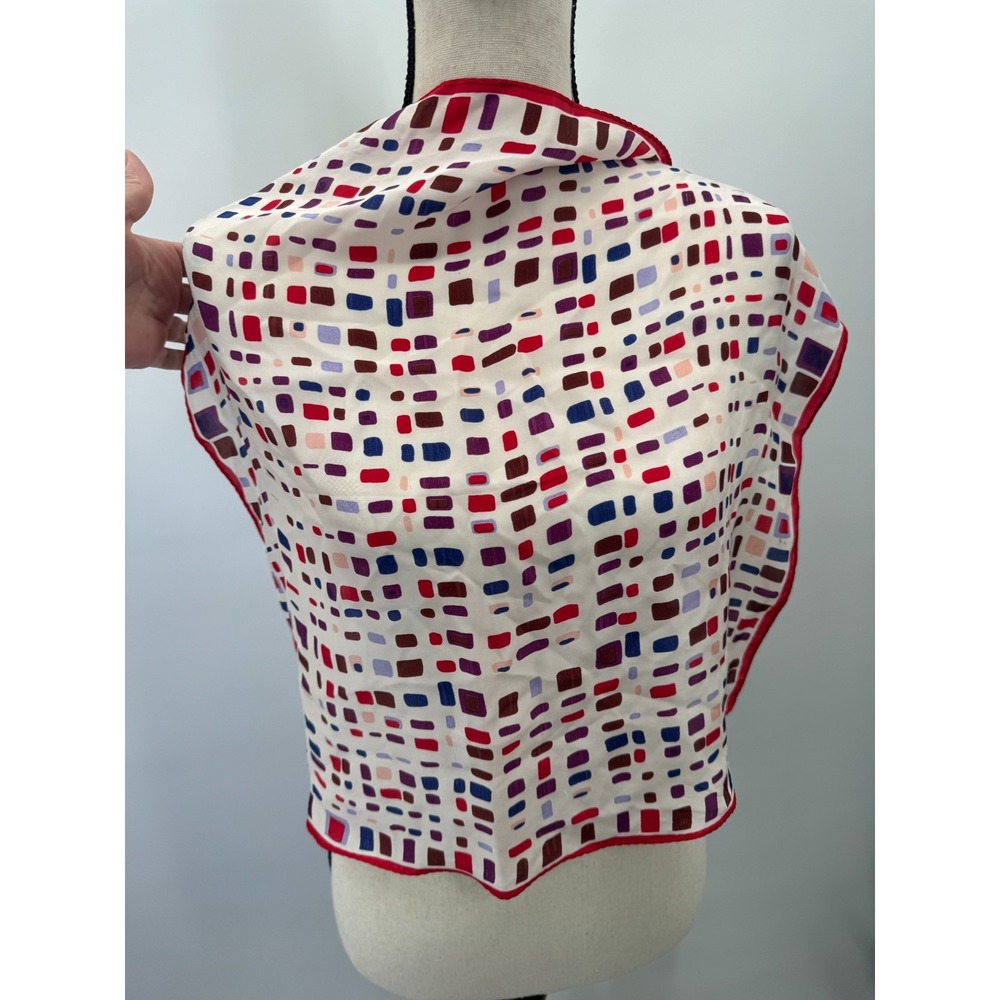 Womens Multicolor Geometric Print Silk Square Scarf Neckerchief Office Accessory - Picture 5 of 11